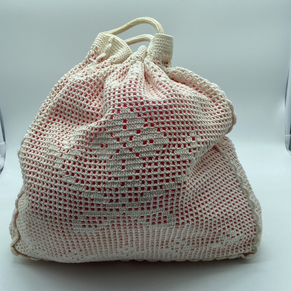 Vintage Hand Crocheted Bag - Cotton Lined